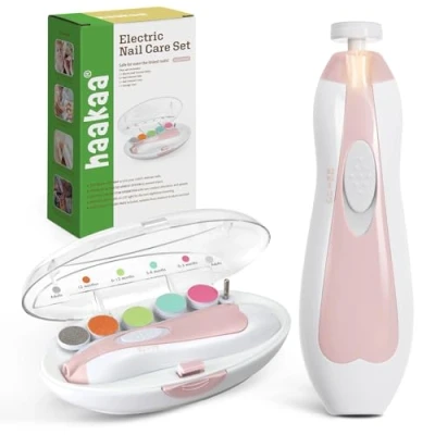 Immagine di haakaa Tagliaunghie Neonato, Multifunzione Bambini Set, Elettrico Lima Unghie per Bambini, 6 in 1, con LED Light