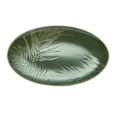 Immagine di Mikasa Jardin Vassoio da portata ovale in gres verde, 36 cm, piatto grande Confezione regalo e lavabile lavastoviglie