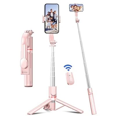 Immagine di 106cm Bastone Selfie, Selfie Stick Estensibile in Alluminio con Telecomando Treppiede Rinforzato e Stabile Rotazione a 360 Compatibile Android iPhone Telefono (Rosa)