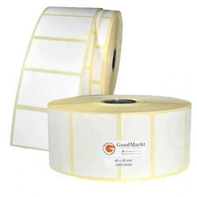 Immagine di GoodMarkt etichette termiche dirette autoadesive 40x30 mm 1 rotolo, bianco, 1000 Compatibile con Brother, Zebra, Phomemo domestiche, codici a barre