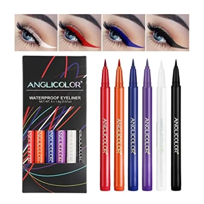 Immagine di Anglicolor eyeliner colorati, set di liquido opaco, impermeabile a lunga durata, 6colori colorati altamente pigmentati prova sbavature per la festa nozze(6 colori)