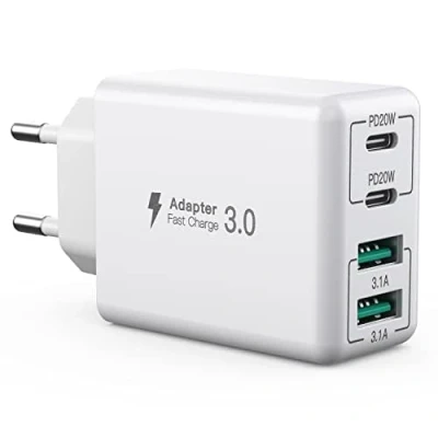 Immagine di HONGYEE Caricatore USB C,40W ricarica rapida multipla,presa USB,adattatore di 4 porte compatibile con iPhone 12/13/14/15/Pro Max/Samsung S23 Ultra/Google/Xiaomi/Huawei/OPPO (Bianco)