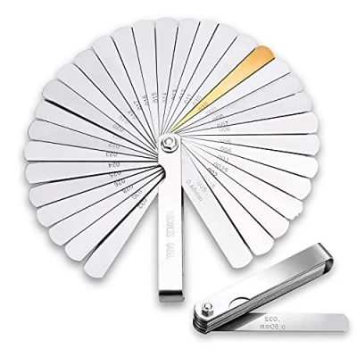 Immagine di CZ Store Spessimetro 32 Lame ✮GARANZIA a VITA✮ in Acciaio Inossidabile Misurazione di Spessori da 0,04mm 0,9 mm Pieghevole Doppia, Misure Incise