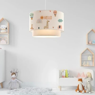 Immagine di lux.pro Lampada a Sospensione per Cameretta Altezza: 70 cm Lampadario Bambini da Soffitto con Paralume Doppio in Tessuto Bianco Motivo Giraffa
