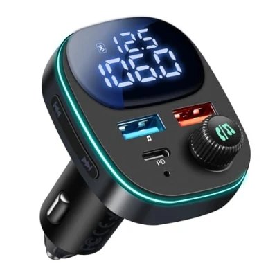Immagine di Hoppac Trasmettitore Bluetooth 5.3 Per Auto, PD 30W &amp; QC 3.0 Adattatore Auto La Ricarica Rapida,Trasmettitore Con Display LED,Per Ascoltare Musica e Telefonare in Vivavoce