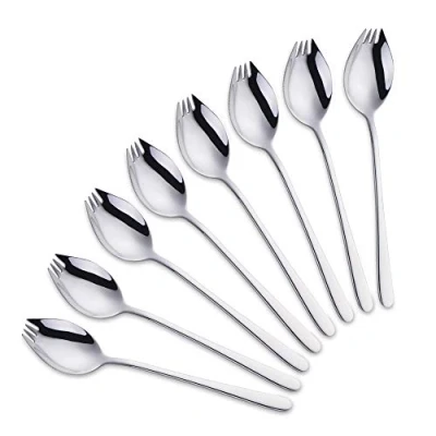 Immagine di Do Buy 8 Pezzi (3 In 1: Forchetta Cucchiaio Coltello) Spork Set Di Posate Acciaio Inox (Argento)