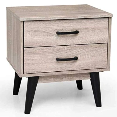 Immagine di BAKAJI Comodino Camera da Letto Mobiletto 2 Cassetti Libreria Bassa Tavolino Laterale Divano Design Moderno Scandinavo in Legno MDF 4 Piedini Colore Nero (Quercia)