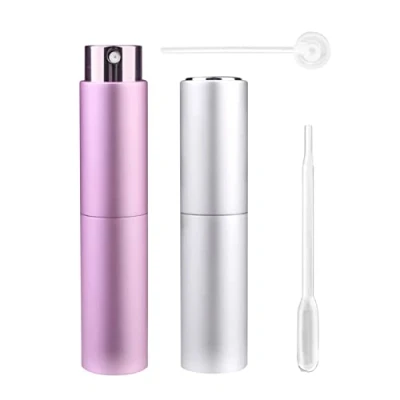 Immagine di Zingso Mini bottiglie di profumo ricaricabili portatili, 3 pezzi da viaggio per profumi, atomizzatore vuoto, esterni e viaggi, con imbuto diffusore profumi (10 ml rosa+argento))