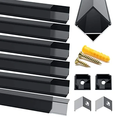 Immagine di Chesbung Canali LED in Alluminio per strisce con Tappi Terminali, Clip di Fissaggio Metallo e Materiale Montaggio (6x1m V, Nero)