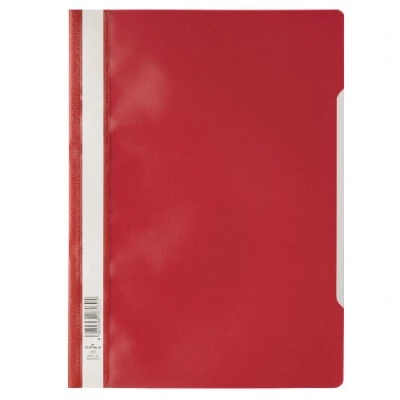 Immagine di Durable 257303 Cartellina ad Aghi Clear View, Formato A4, Fronte Trasparente e Retro Colorato, Etichetta Longitudinale, Rosso, Confezione da 50 Pezzi