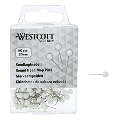 Immagine di Westcott E 10501 00 Spilli a testa tonda, diametro 5 mm, lunghezza 16 100 pezzi, colore: Bianco
