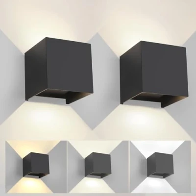 Immagine di 2 Pezzi Applique da Parete Esterno/Interno Regolabile 3 colori LED Cubo IP65 Impermeabile Lampada Esterno Esterni Muro Quadrata Angolo del Fascio Moderne Nero 15W 11CM