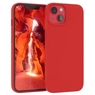 Immagine di EAZY CASE custodia per cellulare in silicone premium compatibile con iPhone 13 protezione della fotocamera e rivestimento interno protettiva bumper Rosso