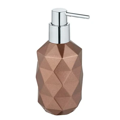 Immagine di WENKO Dispenser per sapone Lanciano, erogatore a pompa ricaricabile con max. 200 ml di liquido o detergente dal design strutturato in poliresina qualità, Ø 7,2 x 15 cm, bronzo