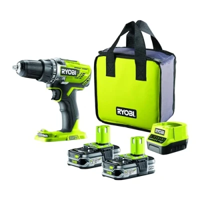 Immagine di Ryobi R18DD3 215S Trapano Avvitatore a Batteria 18V ONE+, Include Due Batterie da 1.5Ah, 2 Velocità di Lavorazione, 24 Regolazioni Frizione, Mandrino Autoserrante 13mm