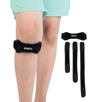 Immagine di KARM Fascia di supporto per ginocchio bambini Ginocchiera Osgood Schlatter Cinghia tendine rotuleo ragazzi Sollievo dal dolore da artrite Sport (1 pezzo, nero)