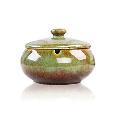 Immagine di Lependor Portacenere Coperchio con Coperchio, antivento, Posacenere per sigarette uso interno o esterno ， Porta cenere fumatori, Vassoio da fumo tavolo Verde