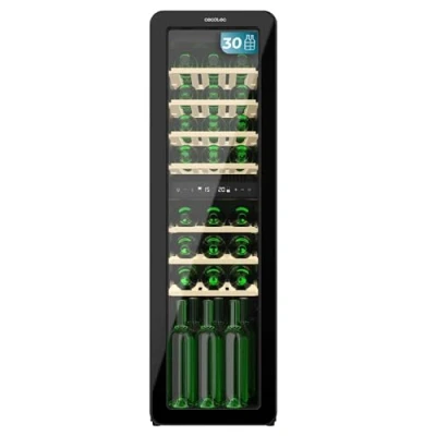 Immagine di Cecotec Cantina da vino 30 Bottiglie Bolero GrandSommelier Origin Duo Hit Black. per retrò, nero, bottiglie, doppia zona di temperatura 5 12 ºC e 20 ºC, NoFrost, LED, ripiani in