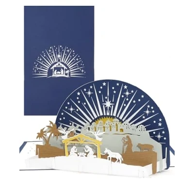 Immagine di Biglietto di Natale pop up 3D, con motivo presepe stella, inclusa una busta