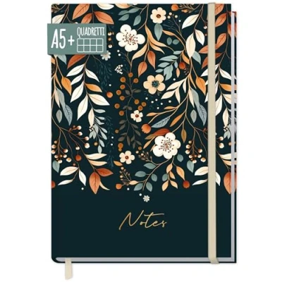 Immagine di paper&amp;you® Notebook A5+ a quadretti con elastico [Pretty Flowers] 156 pagine, 78 fogli come bullet journal, diario, taccuino sostenibile e climaticamente neutrale