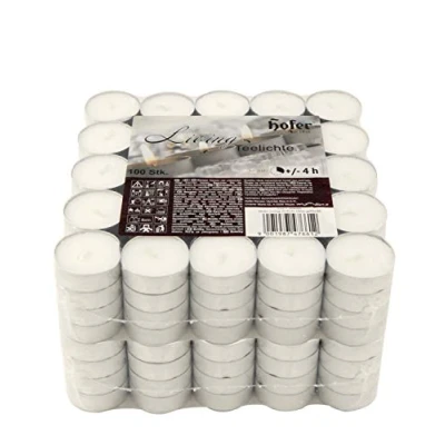 Immagine di Hofer Tealight Candele Bianche Non profumate 200 Pezzi Tea Light Candeline Cera Antigoccia Durata di combustione 4 Ore 2 x Set 100 Lumini