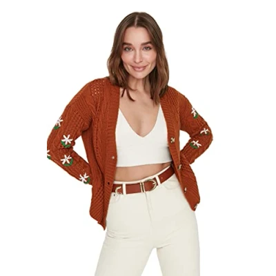 Immagine di Trendyol Cardigan Donna Regolare Standard Scollo A V Maglieria Maglione, Piastrelle Rosse, M