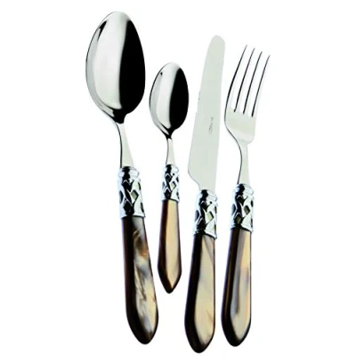 Immagine di BUGATTI, Aladdin, Set Posate 24 Pezzi in Acciaio Inox 18/10, Ghiera Cromata. 6 Persone Composto da cucchiai, forchette, coltelli e cucchiaini (Nero Madreperla)