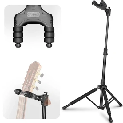 Immagine di CAHAYA Supporto per Chitarra da Terra con Altezza Regolabile Stand Universale Classica Acustica Elettrica Ukulele Appoggio Pieghevole Modello CY0265