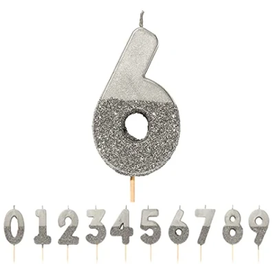 Immagine di Talking Tables Candela di compleanno in argento numero 6 con glitter Decorazione Per topper torta alta qualità bambini, adulti, 16, 60 compleanno, anniversario
