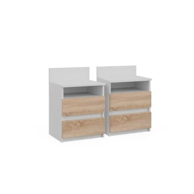 Immagine di Vicco Comodino camera da letto Monty, Bianco/Sonoma, 32.3 x 59.1 cm Set di 2