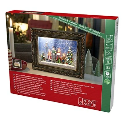 Immagine di Konstsmide, 4357 000, cornice a LED &quot;Babbo Natale&quot;, riempita di acqua, timer 5 ore, 2 diodi luce bianca calda, funzionamento batteria, interno, laser