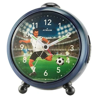 Immagine di ATRIUM Sveglia per bambini ragazzi Scorer Stadio, blu scuro, verde, nero, analogico, al quarzo, senza ticchettio, con luce e snooze A932 5
