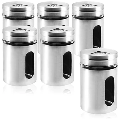 Immagine di com four® 6x Salt, Spice, &amp; Herb spreader in acciaio inox e vetro, con diverse aperture vaganti (06 pezzi color argento)