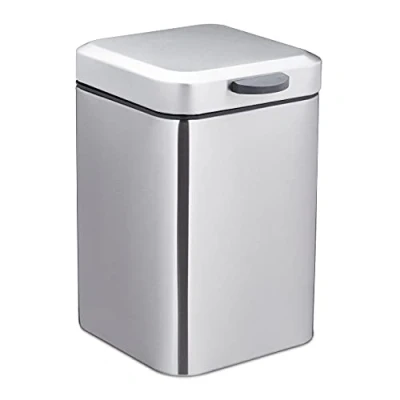 Immagine di Relaxdays Cestino da Bagno Muro Quadrato, 3 Litri, Chiusura Automatica, Secchio Interno Estraibile, Acciaio, Argento
