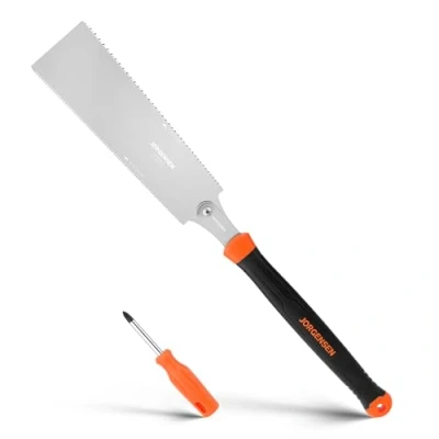 Immagine di JORGENSEN Sega Giapponese Professionale a Doppio Taglio, con Lama SK5 Sostituibile, Mano per Legno Impugnatura Ergonomica in TPE, Perfetta la Lavorazione del