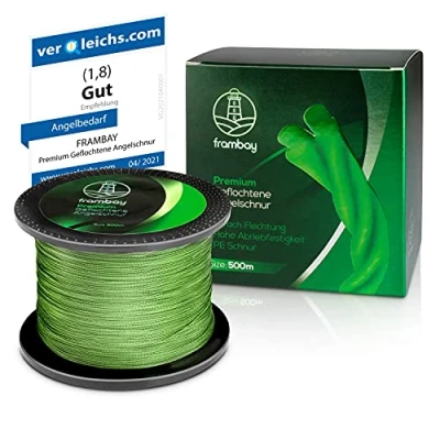 Immagine di Frambay lenza da pesca intrecciata con forte intreccio a 4 strati, e flessibile, corda pesca, 150 m (0,14 mm)