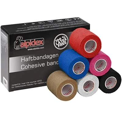 Immagine di ALPIDEX 6 Rotoli Benda Adesiva 5 cm x 4,5 m Molti Colori Bendaggio Coesivo Fasciatura Personi Animali Garza Elastica Autoadesivo Cavalli Cani Umani, Colore:misto
