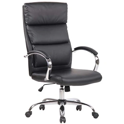 Immagine di CLP Poltrona Ufficio Presidenziale Ergonomica Bradford in Similpelle O Stoffa I Sedia Studio Scrivania con Rotelle, Colore:Nero, Materiale:Ecopelle