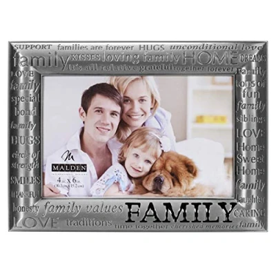Immagine di Malden International Designs Modern Pewter Metal DieCast Family Expressions Picture Frame, 4 x 6, Argento
