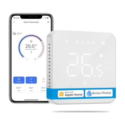 Immagine di Meross Termostato WiFi, Smart per Caldaia, Cronotermostato, da Parete Intelligente Apple HomeKit, Alexa e Google Assistant, Funzione Programmazione, LED Digitale Touchscreen