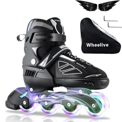 Immagine di Wheelive Pattini in Linea Regolabili per Bambini/Adulto, a Rotelle Principianti Regolabile con Ruote Illuminanti, Bambina e Bambini Bambino