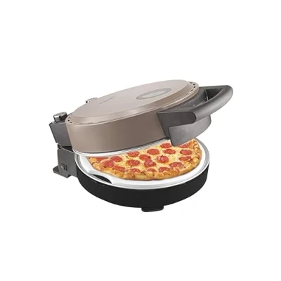 Immagine di Bestron forno per pizza croccante in 5 10 minuti, elettrico con temperatura massima fino a 320 C, pietra refrattaria e 2 grandi spatole legno, collezione satinata, colore: