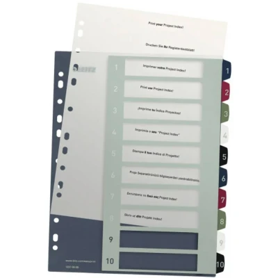 Immagine di Leitz 1237 Style Divisore DIN A4 1 10 Polipropilene Multicolore schede extra largo, etichettabile con PC 00