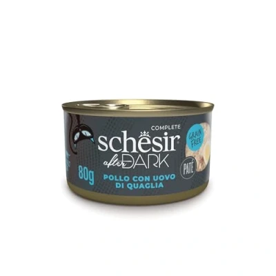 Immagine di Schesir After Dark, Gusto Pollo e Uova di Quaglia in Patè, Cibo Umido Completo per Gatti (Lattine 12 da 80g)