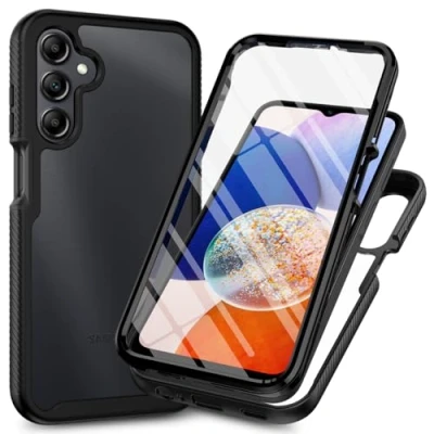 Immagine di XINNI Cover per Samsung Galaxy A15, Protezione Schermo Integrata 360 Gradi Antiurto Custodia, Rugged Doppia Faccia Bumper Trasparente Full Guscio Fronte Retro Case, Nero