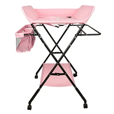 Immagine di Fasciatoio Pieghevole per Neonati, Mobile Tavolo Cambio Pannolini 4 In 1 Portatile, Altezza Regolabile,con Tasche a Rete e Salvaspazio