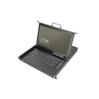 Immagine di Digitus Console modulare HD LCD TFT, 8 porte VGA con KVM, tastiera USA, Nero RAL 9005, Switch