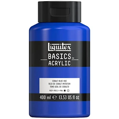 Immagine di Liquitex 8870324 Basics Pittura acrilica, Pigmenti per artisti monopigmentati, Resistente alla luce, durevole nel tempo, Finitura satinata, Flacone da 400 ml Blu Di Cobalto Imitazione