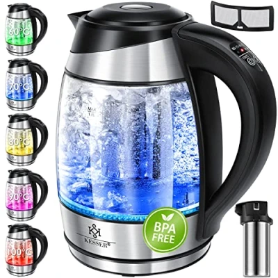 Immagine di KESSER® 1,8L Bollitore d&#039;acqua in acciaio inossidabile con filtro per tè e anticalcare illuminazione a LED Colore base alla scelta della temperatura 60, 70, 80, 90, 100 C