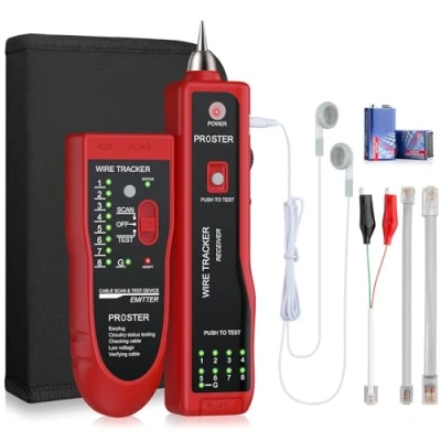 Immagine di Proster Tester Cavo RJ45 RJ11 con Cuffie Tracciatore Cavi Rete LAN RJ Portatile Localizzatore Cellulare Telefono Alta Sensibilità per Ethernet BNC Rosso